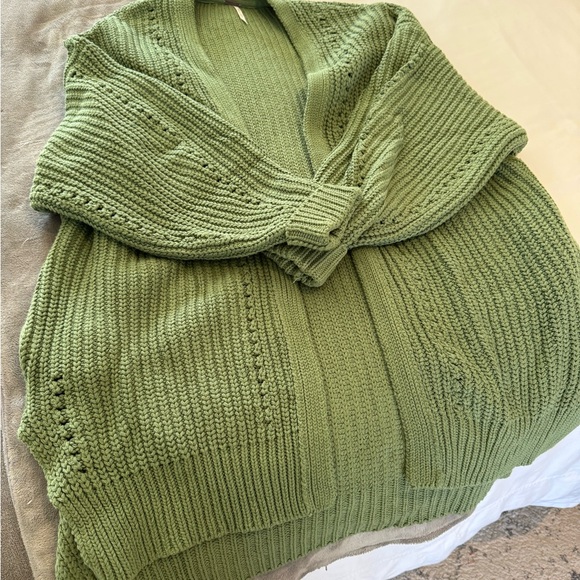 🩵 Free People Green Chunky Knit Cardigan - Picture 2 of 6